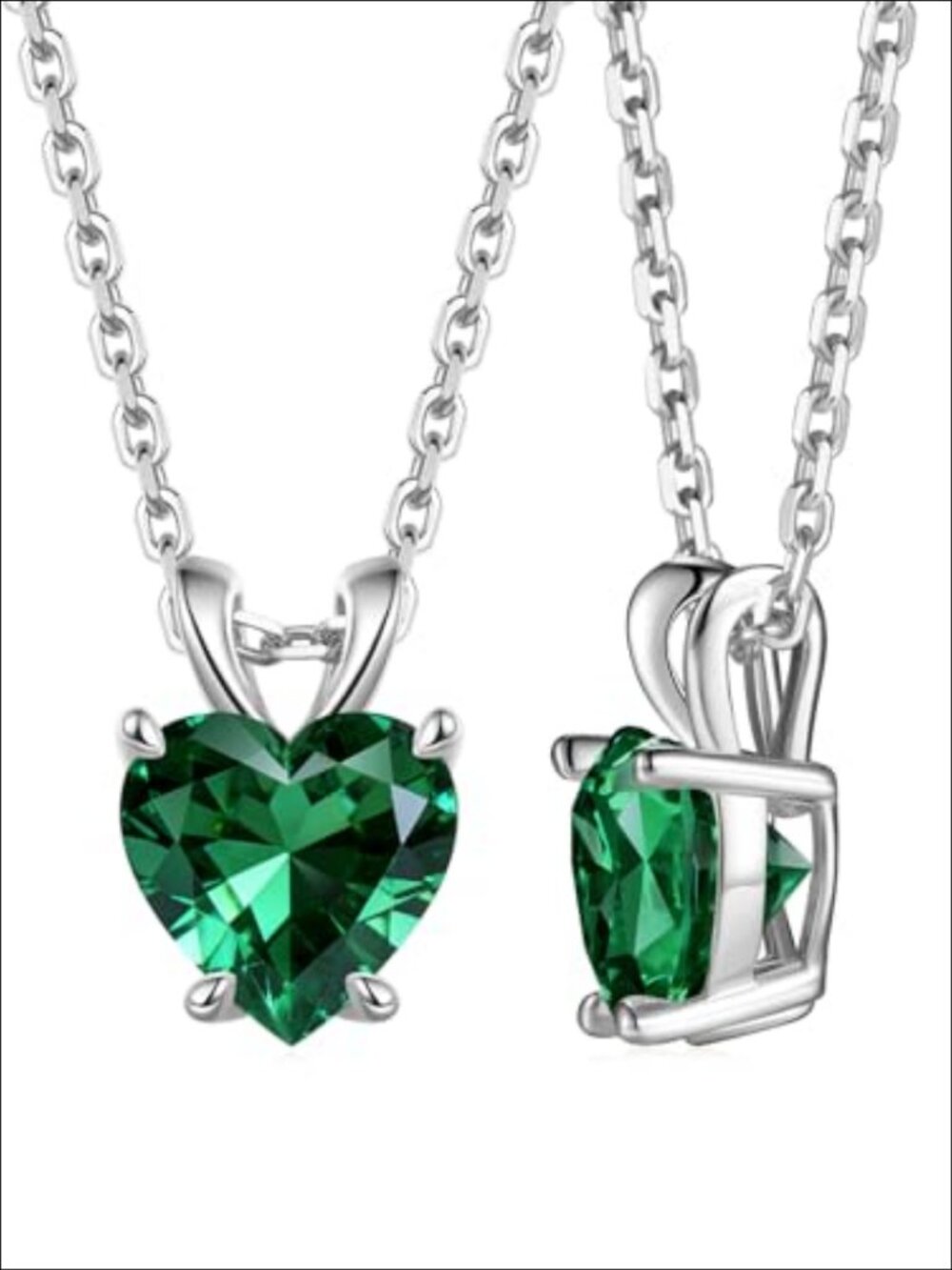 Heart Emerald Necklace 925 Sterling Silver Pendant Jewelry Gift for Her